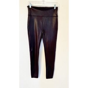 Spanx Faux Leather Liquid Leggings XL Stretch Pull On Pants Wine Burgundy  C4